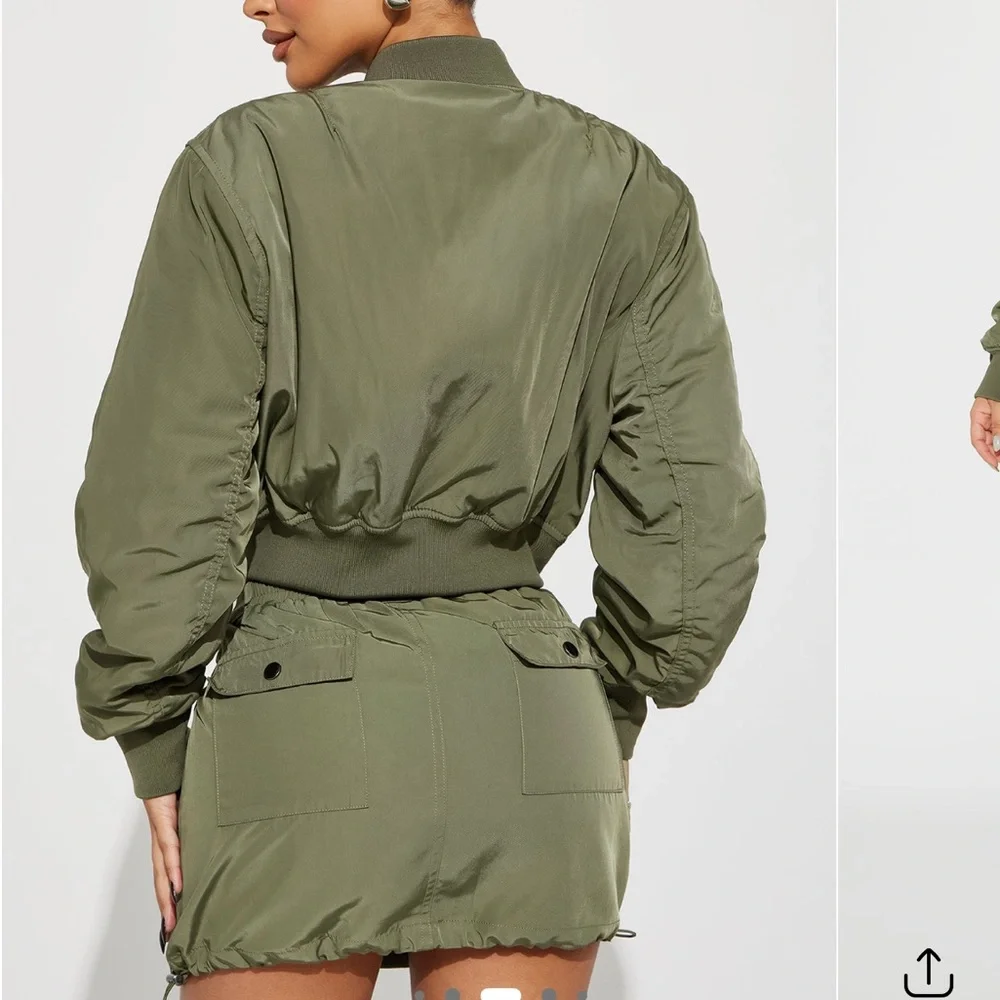 Fashion Nova Olive Green Got to Get Away Bomber Skirt Set - Picture 11 of 11